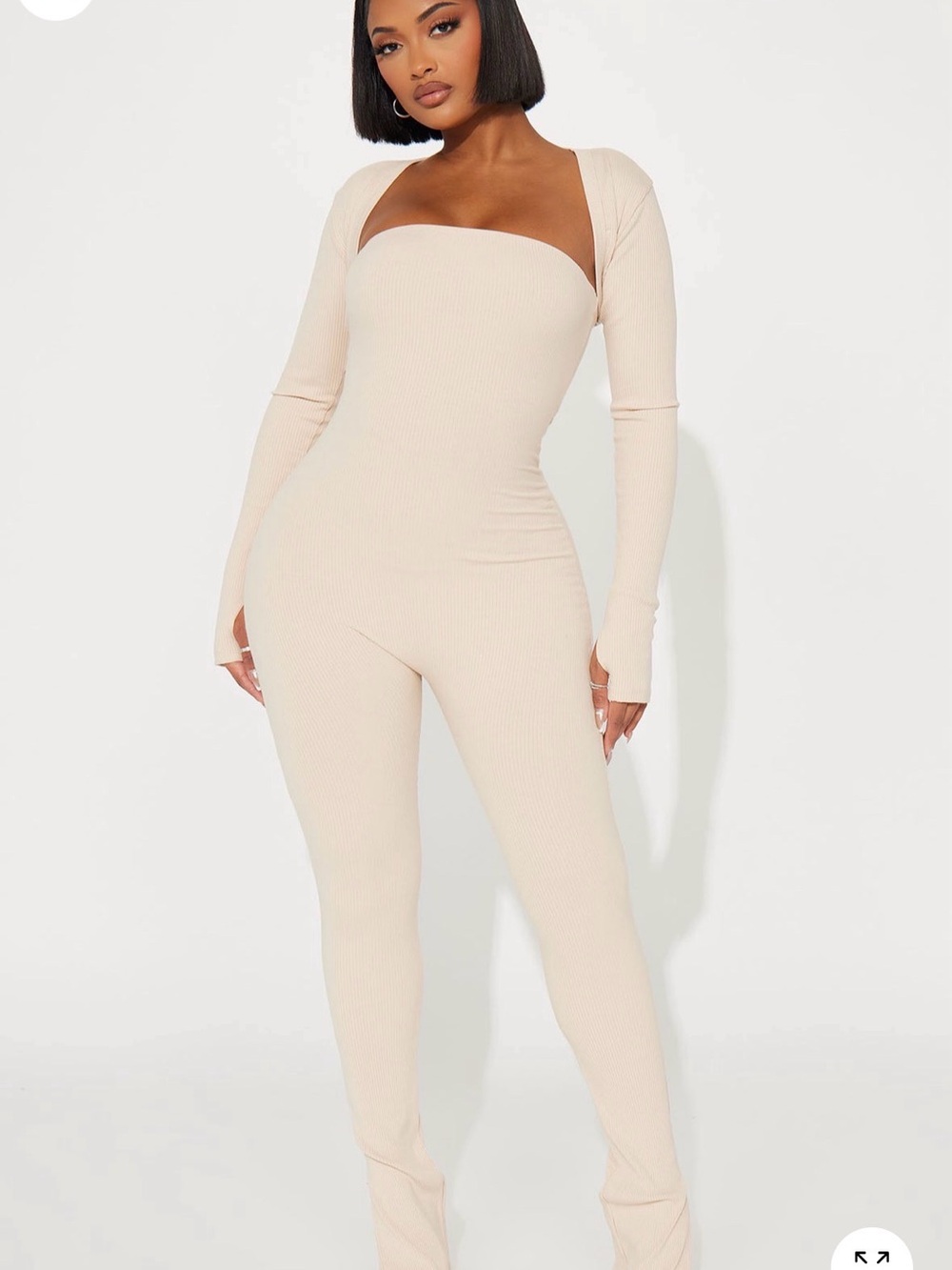 Ribbed Strapless Snatched Jumpsuit with Bolero - Cream